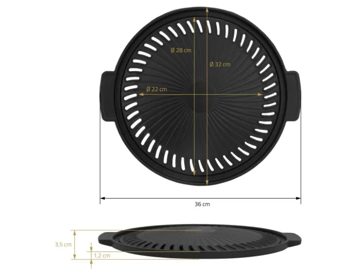 Sale BBQ#BOSS Grillplatte aus Gusseisen 32 cm Runde Gusspfanne Gerippte Bratpfanne
