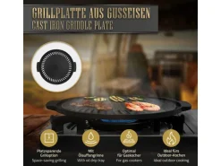 Sale BBQ#BOSS Grillplatte aus Gusseisen 32 cm Runde Gusspfanne Gerippte Bratpfanne