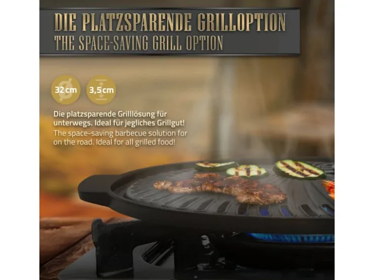 Sale BBQ#BOSS Grillplatte aus Gusseisen 32 cm Runde Gusspfanne Gerippte Bratpfanne