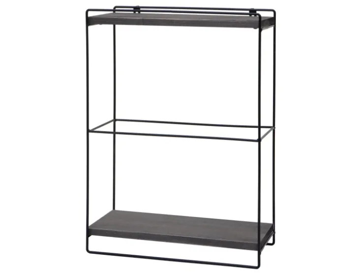 Discount BERLINLODGE Wandregal HxBxT 50x35x17cm Massiv-Holz Metall Industrial 2 Regalböden Hängeregal Regal Küchenregal Dunkelgrau
