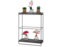Discount BERLINLODGE Wandregal HxBxT 50x35x17cm Massiv-Holz Metall Industrial 2 Regalböden Hängeregal Regal Küchenregal Dunkelgrau