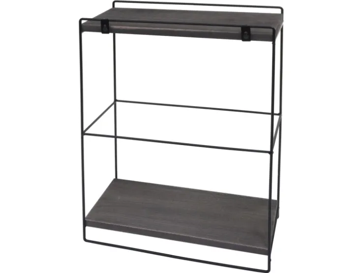 Discount BERLINLODGE Wandregal HxBxT 50x35x17cm Massiv-Holz Metall Industrial 2 Regalböden Hängeregal Regal Küchenregal Dunkelgrau