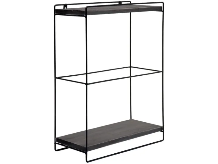 Discount BERLINLODGE Wandregal HxBxT 50x35x17cm Massiv-Holz Metall Industrial 2 Regalböden Hängeregal Regal Küchenregal Dunkelgrau