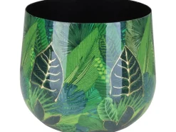 Discount A.H.G. Übertopf Flora mit Blätterprint Ø 21 cm x 17 cm Grün-Gold