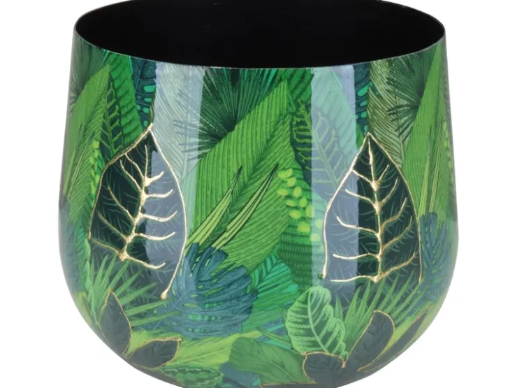 Discount A.H.G. Übertopf Flora mit Blätterprint Ø 21 cm x 17 cm Grün-Gold