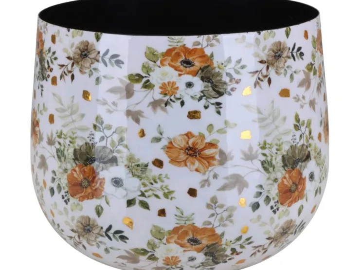 A.H.G. Töpfe<Übertopf Flora mit Blumenmuster Ø 13 cm x 9 cm Weiß-Gold Weiß Gold