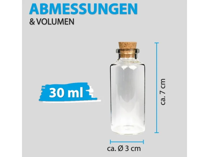 Fläschchen Glas mit Korken 12er Pack Mix 2 x 50ml & 4 x 10 ml & 6 x 30 ml Geschirr