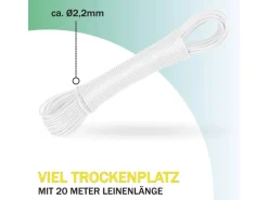 Discount Wäscheleine 20 Meter x 2,2 mm 4er Pack Weiß Wäschetrockner
