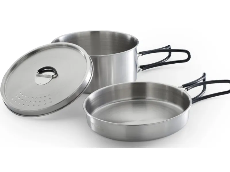 New Trekking-Geschirrset 3-teilig Silber-Schwarz Pfannen
