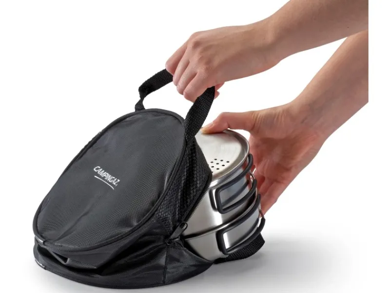 New Trekking-Geschirrset 3-teilig Silber-Schwarz Pfannen
