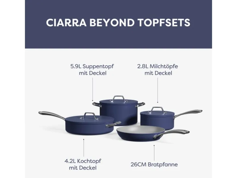 Sale CIARRA Beyond Kochgeschirr Pfannenset 4-tlg Topf- & Pfannen-Sets Blau VMCWSM7 Pfannen