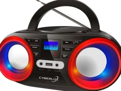 Hot CL-810 CD-Player mit LED-Discolichter CD/MP3/USB Radio Schwarz/Rot Haushaltsgeräte