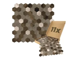 Discount Selbstklebende Fliesen 0,88m² 11 Stück Hexagon Braun Mix Gold Küchenrückwände