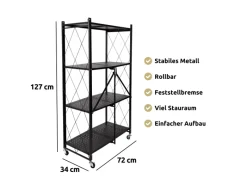 Best Klappbares Regal mit 4 Etagen 72x34x127 cm Servierwagen|Küchenregale