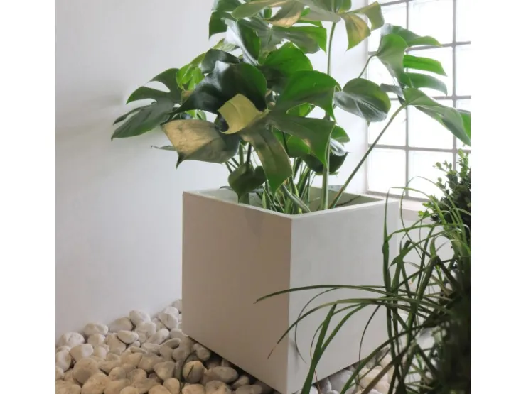 Deroma Töpfe<Pflanzkübel Cubo Millennium 39 cm x 39 cm x 39 cm Perlweiß