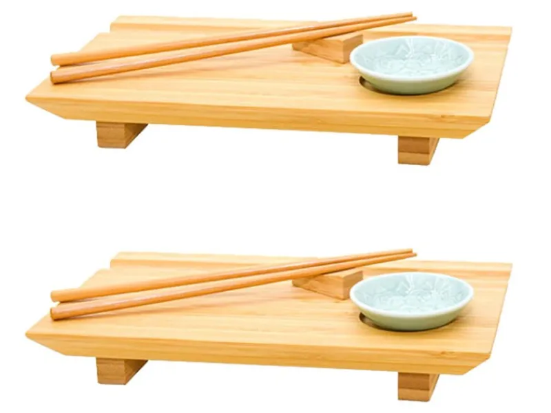 2er Set Japanisches Sushi Brett 27 x 16 x 4 cm mit Schälchen Küchenhelfer