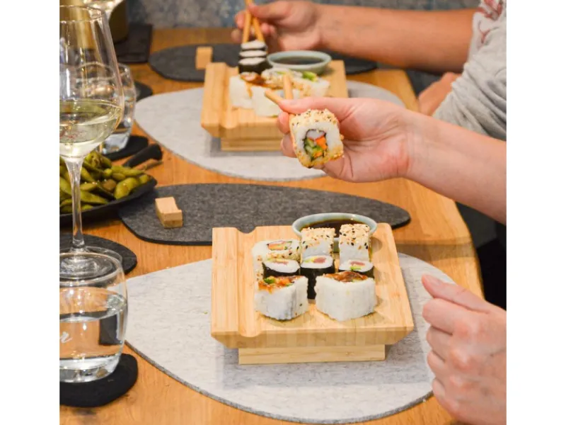 2er Set Japanisches Sushi Brett 27 x 16 x 4 cm mit Schälchen Küchenhelfer