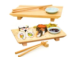 2er Set Japanisches Sushi Brett 27 x 16 x 4 cm mit Schälchen Küchenhelfer
