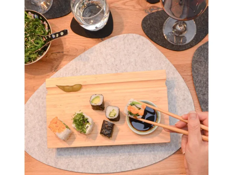 2er Set Japanisches Sushi Brett 27 x 16 x 4 cm mit Schälchen Küchenhelfer