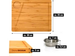 Sale DuneDesign 4er Set Schneidebrett aus Bambus 30 x 25 cm mit Dipschale