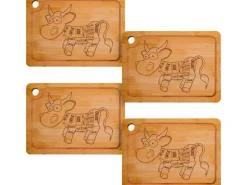 Online 4er Set Steakteller aus Bambus 33 x 23 x 2cm Motiv Comic-Kuh Küchenhelfer|Schneidebretter