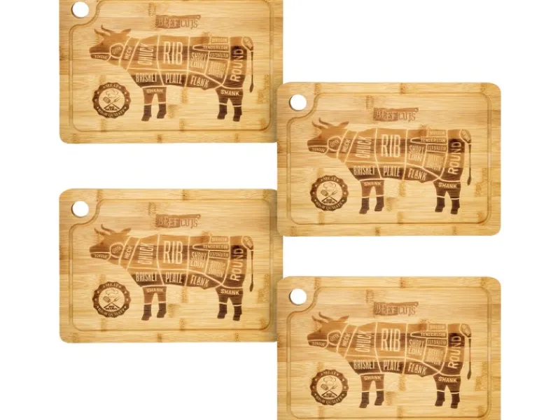 4er Set Steakteller aus Bambus 33 x 23 x 2cm Motiv Kuh Küchenhelfer|Schneidebretter