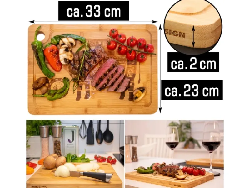 4er Set Steakteller aus Bambus 33 x 23 x 2cm Motiv Kuh Küchenhelfer|Schneidebretter