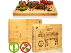 4er Set Steakteller aus Bambus 33 x 23 x 2cm Motiv Kuh Küchenhelfer|Schneidebretter