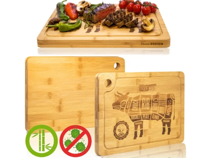 4er Set Steakteller aus Bambus 33 x 23 x 2cm Motiv Kuh Küchenhelfer|Schneidebretter