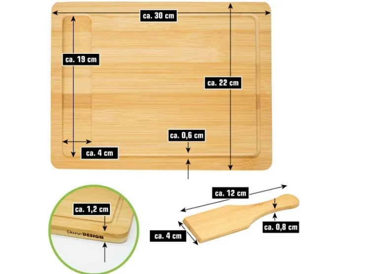 DuneDesign Küchenhelfer<Raclettebrett mit Spachtel für 6 Personen 30 x 22 cm aus Bambus