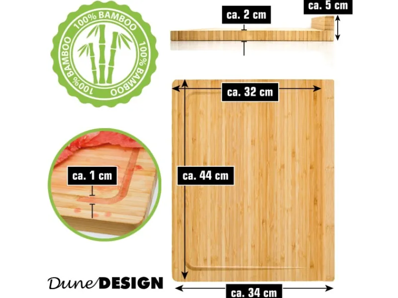 Outlet Schneidebrett aus Bambus 44 x 34 x 2 cm mit Kante Single-Küchen|Schneidebretter
