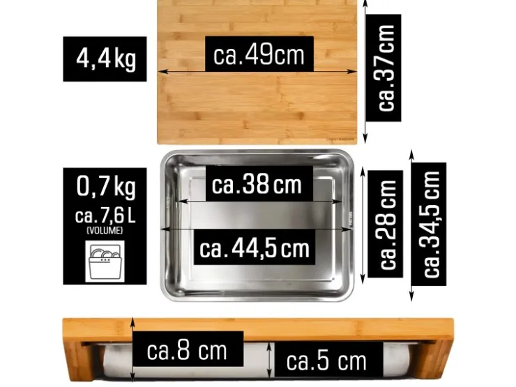 Online DuneDesign Schneidebrett 49 x 37 x 8 cm mit Edelstahl Auffangschale