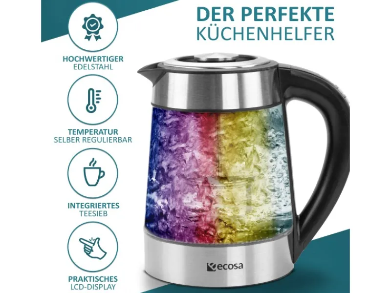 Outlet EO-650 Wasserkocher mit Temperatureinstellung und Teefilter 1,7 L Haushaltsgeräte