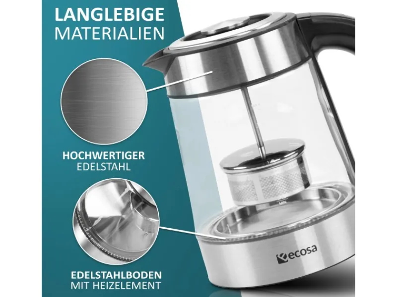 Outlet EO-650 Wasserkocher mit Temperatureinstellung und Teefilter 1,7 L Haushaltsgeräte