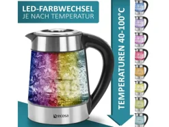 Outlet EO-650 Wasserkocher mit Temperatureinstellung und Teefilter 1,7 L Haushaltsgeräte