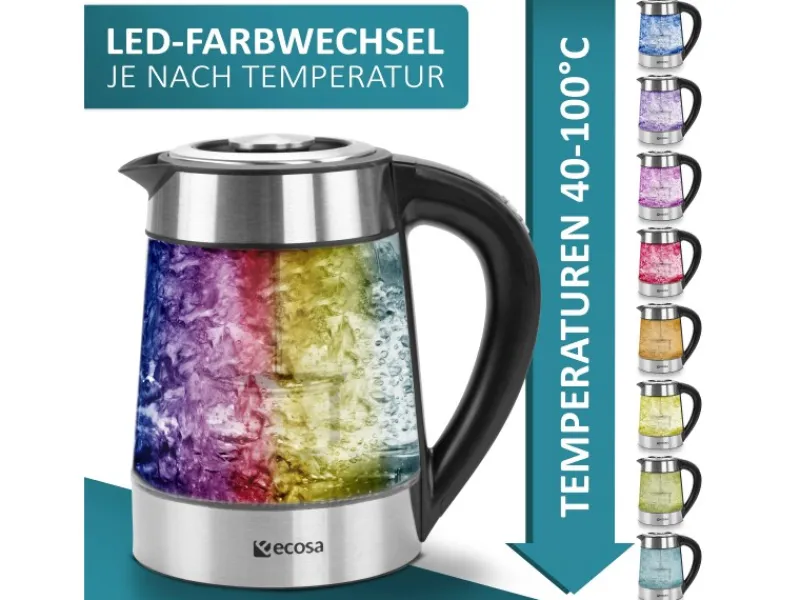 Outlet EO-650 Wasserkocher mit Temperatureinstellung und Teefilter 1,7 L Haushaltsgeräte