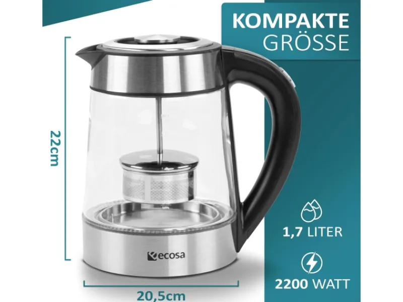 Outlet EO-650 Wasserkocher mit Temperatureinstellung und Teefilter 1,7 L Haushaltsgeräte