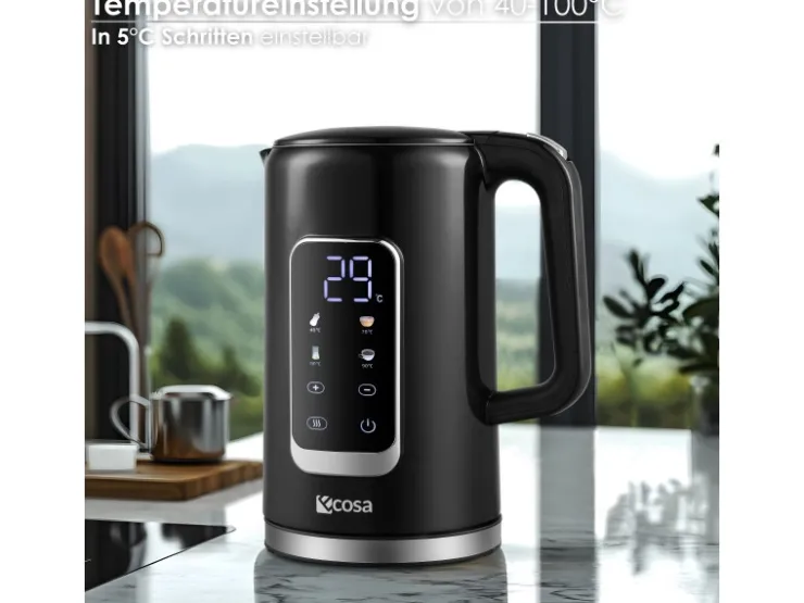 Sale Ecosa EO-693 Wasserkocher schwarz mit Temperatureinstellung 1,7 L