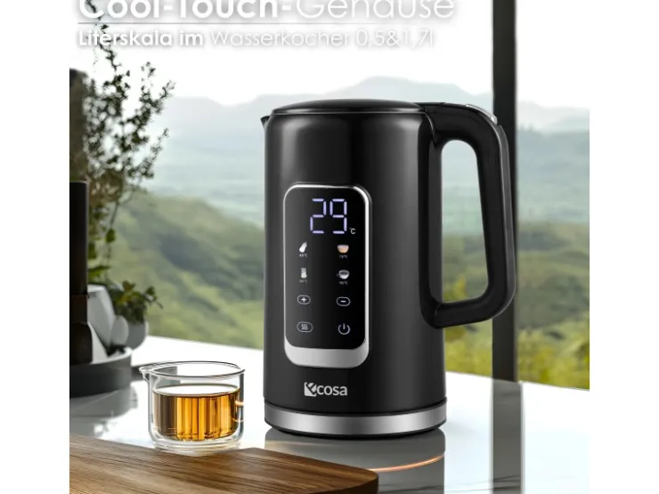 Sale Ecosa EO-693 Wasserkocher schwarz mit Temperatureinstellung 1,7 L