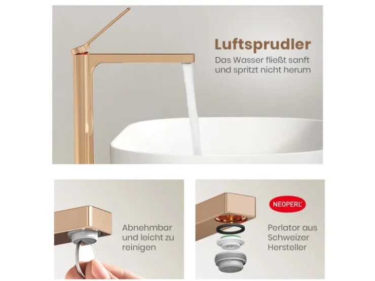 Zubehör Für Küchenarmatur|Einhebelmischer<Emke Wasserhahn Waschbeckenarmaturen 335 x 233 x 46 mm Rosengold Mischbatterie Küchenarmatur mit Luftsprudler