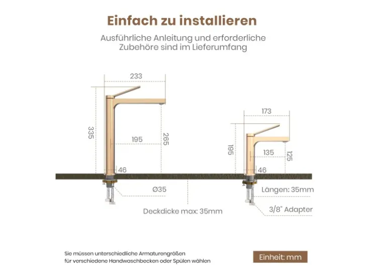 Zubehör Für Küchenarmatur|Einhebelmischer<Emke Wasserhahn Waschbeckenarmaturen 335 x 233 x 46 mm Rosengold Mischbatterie Küchenarmatur mit Luftsprudler