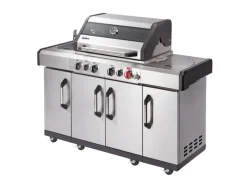 New Gasgrill Kanasas II Pro 4 SIK Profi Turbo 4 Brenner & Seitenkocher Silber Schneidebretter