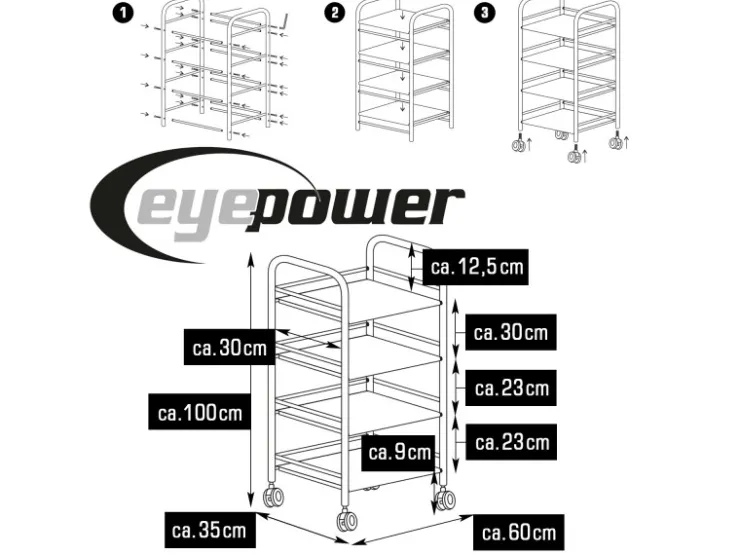 Hot eyepower Servierwagen mit 4 Etagen 60 x 35 x 100 cm