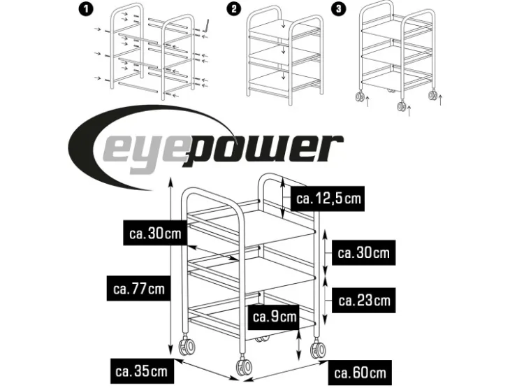 eyepower Servierwagen|Küchenhelfer<Servierwagen mit 3 Etagen 60 x 35 x 77 cm