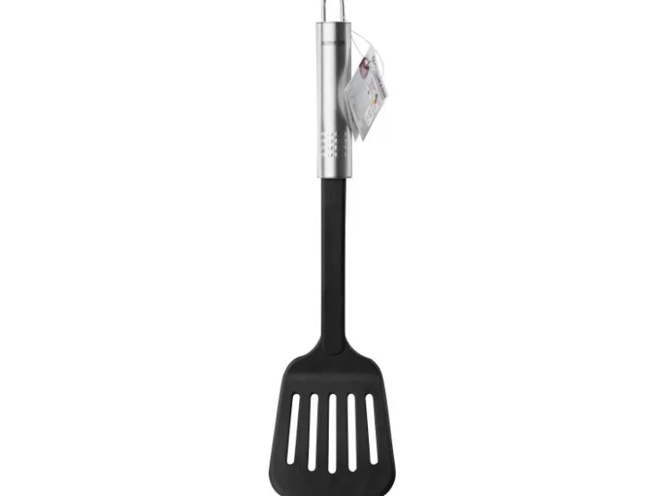 Fackelmann Pfannen|Küchenhelfer<Schlitzwender mit Ovalgriff 32 cm Silber-Schwarz