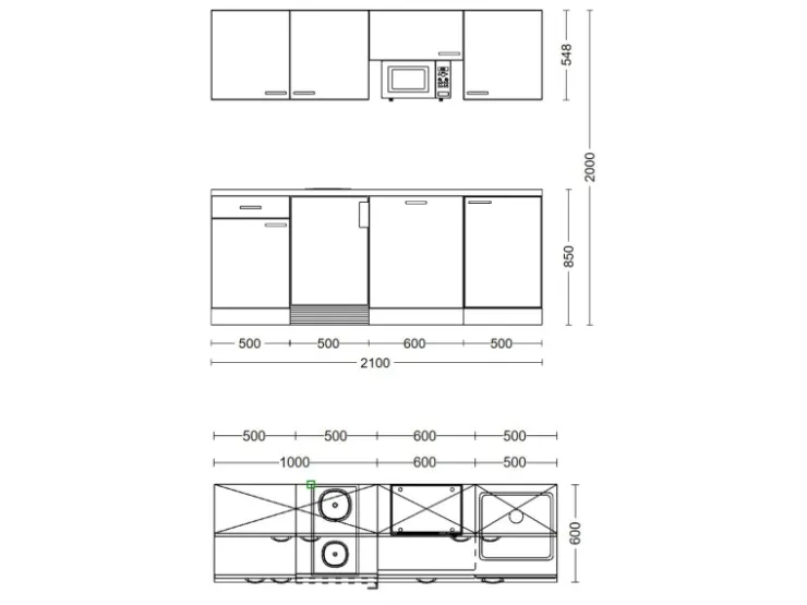 Flex-Well Classic Kochfelder|Kühlschränke<Büroküche Florida 210 cm Weiß-Sonoma Eiche