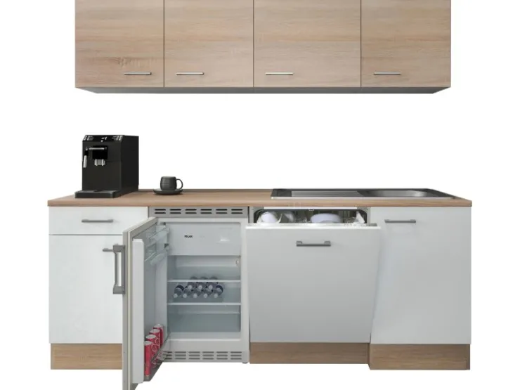 Flex-Well Classic Single-Küchen|Einbauküchen<Büroküche Florida 210 cm Weiß-Sonoma Eiche