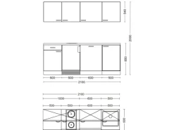 Outlet Büroküche Florida 210 cm Weiß-Sonoma Eiche Single-Küchen|Kühlschränke