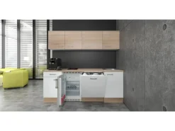 Outlet Büroküche Florida 210 cm Weiß-Sonoma Eiche Single-Küchen|Kühlschränke
