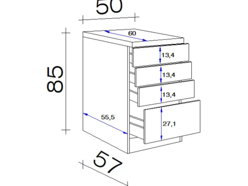 Outlet Küchen-Schubkastenschrank Wito 50 cm Küchenschränke